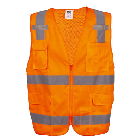 COR-BRITE® Hi Vis Solid & Mesh Vest with 11 Pockets and Flashlight/Mic Tabs