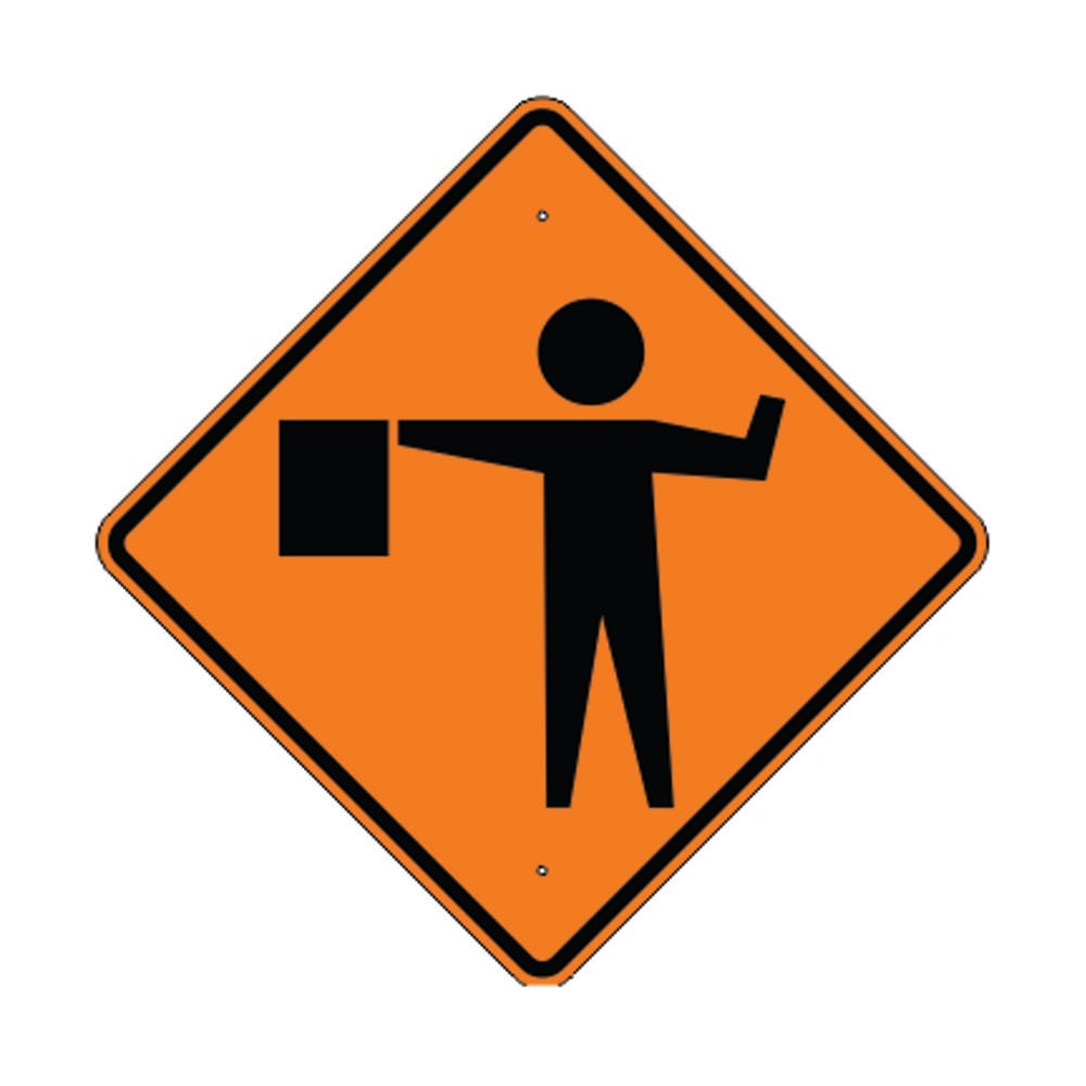 Flagger Picto - Construction Traffic Sign, 36", Aluminum HIP Reflective